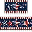 4th of July Patriotic Kitchen Rugs Set of 2, America Stripe Stars Kitchen Mats, Non-Slip Independence Day Carpet Rug for Memorial Day Holiday Indoor Outdoor Home Decorations 17x29 and 17x47 Inch