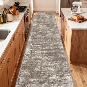 Hallway Runner Rug 3x10 Textured Non Slip Carpet Runner,Abstract Brown