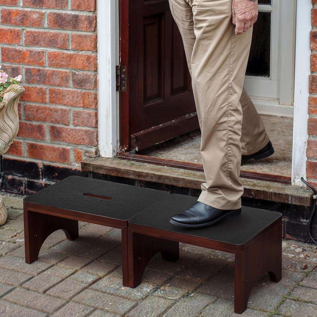 Extra Wide 31.4" Wooden Step Stool  2 Pack One Step Stool for Adults Seniors 2-in-1 with Non-Slip Rubber Surface  Holds up to 500 Lbs for High Beds Bedroom Bathroom Kitchen Outdoor(9 Inch)