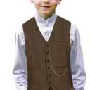 Kids 1920s Costume for Boys Vest Hat Pocket Watch Accessories Set Party Cosplay 10-11 Years Dark Brown
