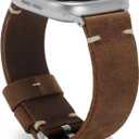 Handmade Double Sided Leather Bands Compatible with Apple Watch Ultra 3/2/1 Band 49mm 46mm 45mm 44mm 42mm 41mm,Men Retro Design Genuine Leather Band For iWatch Series SE 11 10 9 8 7 6 5 4 3 2 1 (Brown/Silver)