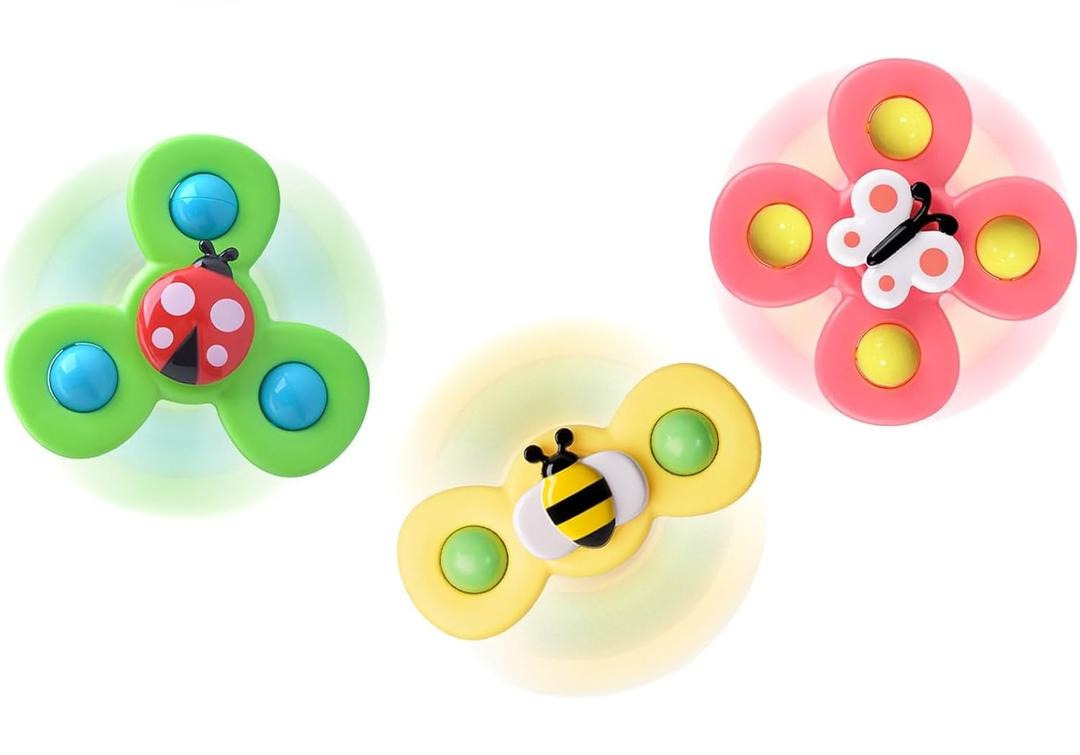 Suction Cup Spinner Toy for Baby - Suction Cup Fidget Spinner Toys Bath Toys Window Spinning Top Baby Toys 12-18 Months Christmas Birthday Gifts for 1 2 3 Boys Girls Sensory Toys for Toddlers 1-3 (Set of 3)
