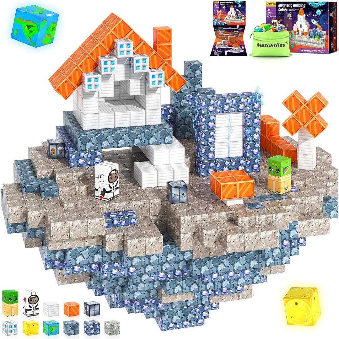 Magnetic Blocks Space Set, Build Mine Magnet World Set, Magnetic Tiles Building Toys for Boys & Girls Age 3-5 5-7, STEM Montessori Sensory Toys for Toddlers Gifts for 3+ Years Old