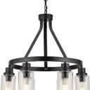 6-Light Farmhouse Chandelier Light Fixture Dining Room Lighting Fixtures Hanging Wagon Wheel Chandelier Kitchen Island Pendant Lights Modern Black Industrial Rustic Adjustable Height Metal