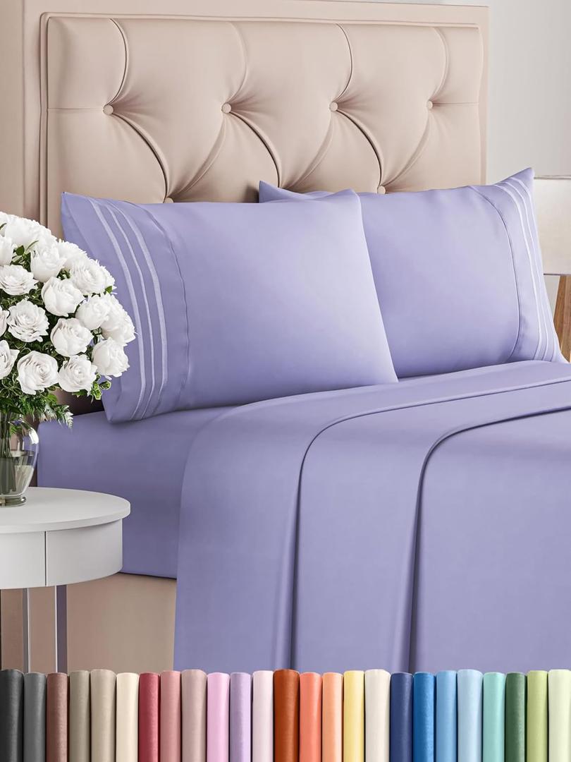 King Size 4 Piece Sheet Set - Comfy Breathable & Cooling Bed Sheets Set - Hotel Luxury Bedding for Women, Men, Kids & Teens - Deep Pockets, Easy-Fit, Super Soft & Wrinkle Free - Oeko-Tex - Lavender
