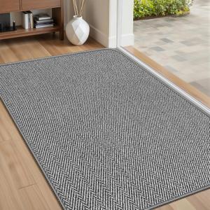 Ultra Thin Door Mat Indoor Entrance 24"x36", Low-Profile Indoor Door Mat, Non Slip Entry Mat Rubber Backing Unique Herringbone Design Inside Doormat Dirt Trapper Entryway Mats, Grey