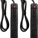 Clear Power 5-Pack 6 Outlet Power Strip, 3 ft Power Cord, Low-Profile Flat Plug, 3-Prong Grounded, Black, 15 Amp Circuit Breaker, Black