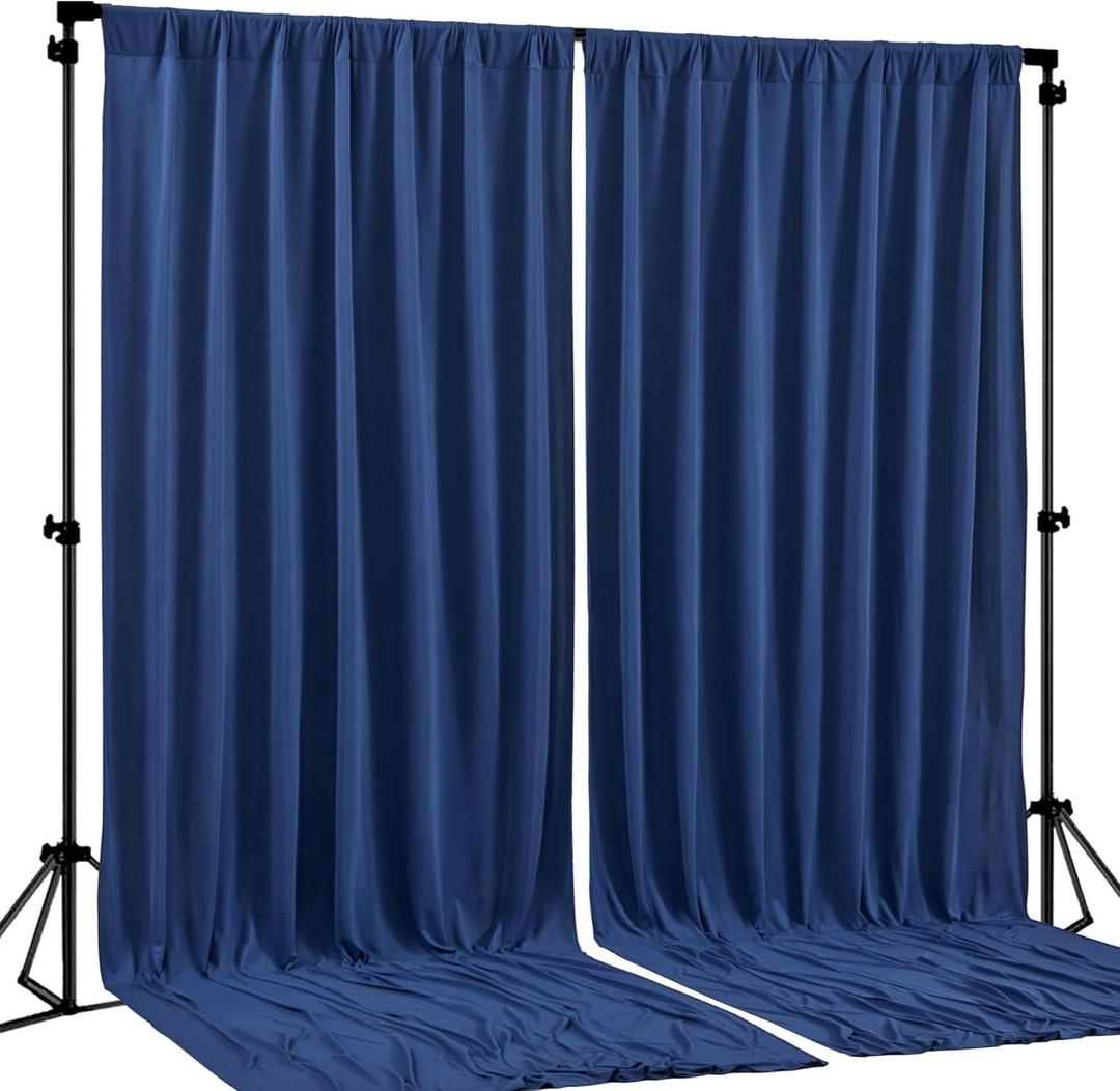 Navy Blue Backdrop Curtains-Wrinkle-Free Navy Blue Curtains Polyester Photography Drapes Wedding Background for Baby Shower Birthday Graduation Party Decorations - 8 X10FT