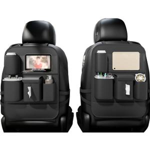 GMQ Backseat Car Organizer with Touch Screen,Protectors Kick Mats Travel Accessories for Kids,Multifunctional Seat Back Organizer Car Travel Organizer Accessories (Black, 2PCS)