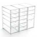 Prsildan Acrylic Drawer Organizer with 15 Drawers, Makeup Craft Office Desk Organizers Accessories, Set of 3 Clear Stackable Storage Drawers for Vanity, Countertop, Jewelry, Art Supply Organization
