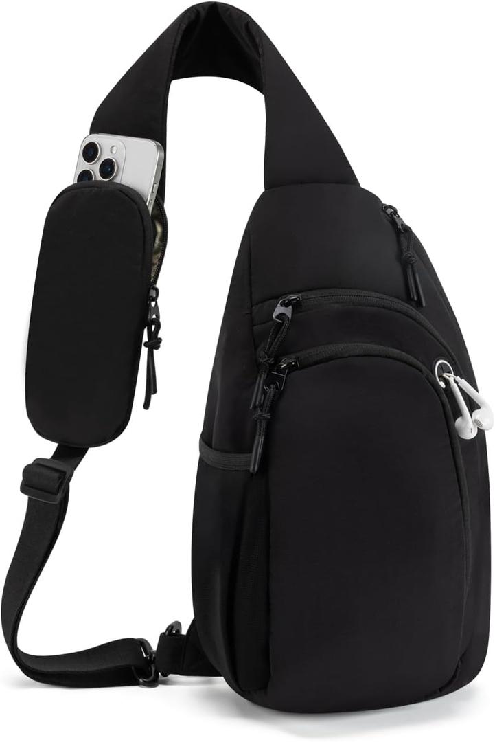 Sling Bag Nylon Crossbody Bags for Women with Anti-theft RFID Blocking Pocket Cross Body Purse Adjustable Shoulder Strap (Large, Large Black)
