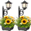 2 Pack Outdoor Flower Pots 2 in 1, Solar Post Lamps Waterproof, Solar Lamp Post Lights, Wall Mount or Freestanding, Outdoor Decorative Lamp for Garden, Patio, Front Porch, Back Door, Warm White