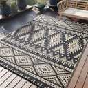 OLANLY Outdoor Rug Waterproof 6x9 ft, Reversible Outdoor Plastic Straw Rug, Boho Patio Rug, Indoor Outdoor Carpet, RV Mat Outside for Patio, Camp, Picnic, Balcony, Deck, Backyard, Black & Beige