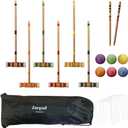Juegoal Six Player Croquet Set with Wooden Mallets Colored Balls for Lawn, Backyard and Park, 28 Inch