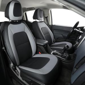 LUCKYMAN CLUB Chevy Colorado Seat Covers, fit for 2015-2022 Colorado Crew Cab Z71 LT ZR2 Work Truck with Faux Leather (Black&Gray)