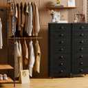 Furnulem Bedroom Dresser, Tall Chests of Drawers with 7 Fabric Bins, Black Organizer in Closet, Dorm, Living Room, Nursery, Hallyway-Storage Tower Unit, Sturdy Steel Frame