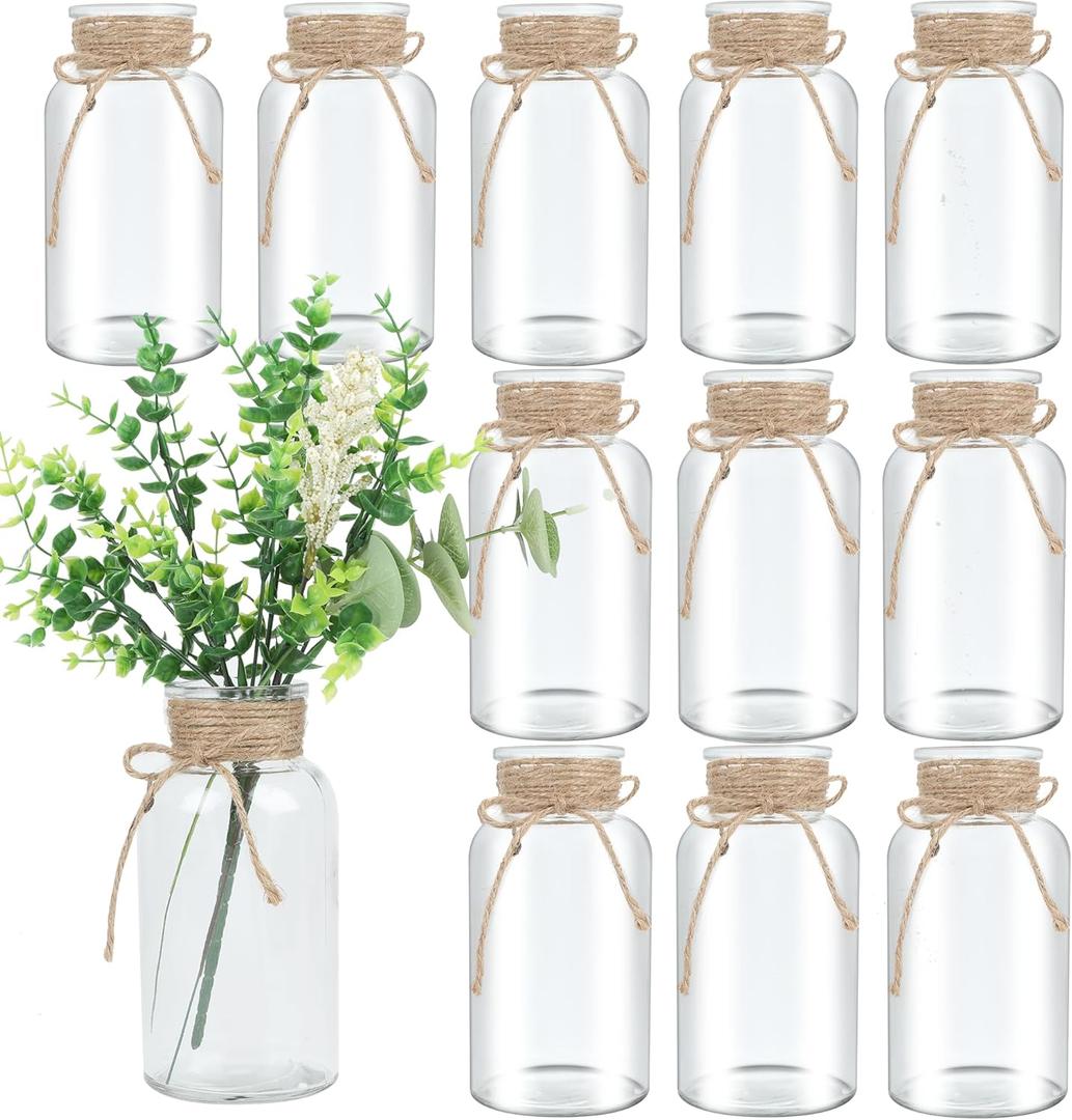 Vintage Glass Flower Vase, Farmhouse Glass Centerpiece Vases Mason Jars for Weddings, Parties & Home Decor Bulk (12, Transparent)