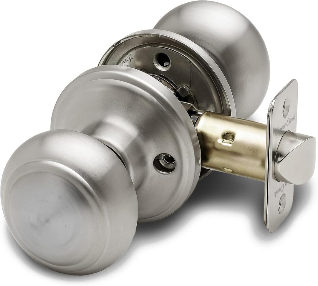 Copper Creek Colonial Passage Interior Door Knob ANSI Grade-3 Certified, Modern Heavy Duty Handle, Easy Install and Reversible for Bedroom, Bathroom and Closets Satin Stainless (1 Pack)