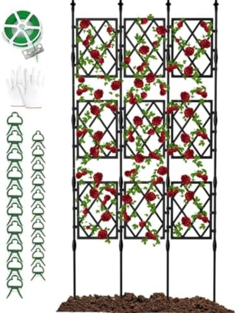 PLANTOP Garden Trellis Frame for Climbing Plants Outdoor, 6.5 Ft PE-Coated Metal Pipes & Plastic Grids Rose Wall Trellis, Rustproof Privacy Screen Plant Support Frame for Flowers Vines Vegetables