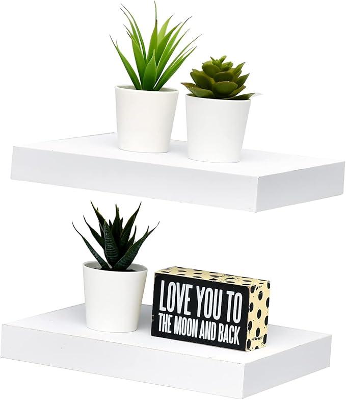 WELLAND Set of 2 Floating Shelves Wall Mounted Shelf, for Home Decor with 8" Deep (White, 10 inch)