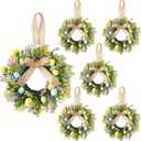 Riceshoot 6 Pcs 11 Inch Easter Egg Wreath Decorations with Ribbon Bow for Front Door Kitchen Cabinet Small Window Spring Artificial Flower Wreath with Pastel Eggs and Mixed Twigs for Home Farmhouse