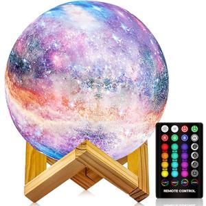 Moon Lamp, Night Light, 16 Colors Galaxy Lamp 3D Printing Moon Light with Stand/Remote Control/Touch/USB Rechargeable/Timer, Moon Night Light for Kids Friend, Home decor Mothers Day Gifts (4.8 inch)