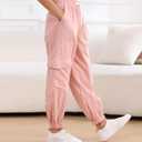 Girls Cargo Pants Baggy Joggers Lightweight Elastic Waist Drawstring with Pockets Casual Travel Hiking Streetwear (Pink)