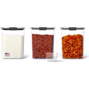 Rubbermaid Brilliance BPAFree Food Storage Containers with Lids Airtight Kitchen and Pantry Organization Set Includes 3 Containers and Scoops Clear 16 cups