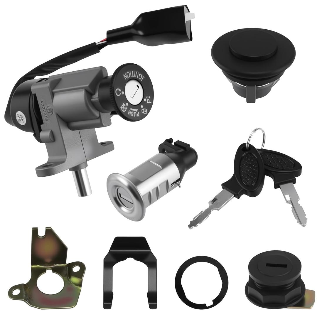 GY6 Ignition Switch Lock Key Fuel Tank Cap Set 4 Pin 4 Wires B09 B08 for GY6 49cc 50cc 125cc 150cc Chinese Scooter Moped Motorcycle Jonway Jmstar Wangye Sunny Geely Kaitong