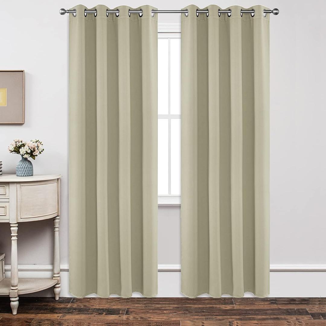 Joydeco Blackout Curtains 84 Inch Length 2 Panels Set, Thermal Insulated Long Drapes 2 Burg, Room Darkening Grommet Drapes for Living Room Bedroom Window (Light Beige)