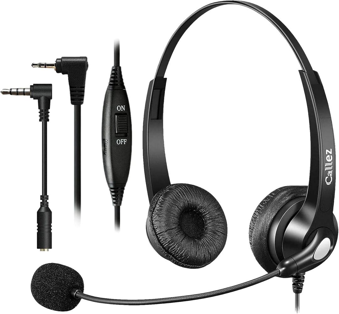 Callez Cordless Phone Headset with Noise Cancelling Mic & Volume Controls, 2.5mm Telephone Headphone Compatible with Panasonic VTech AT&T Cisco SPA Uniden RCA Dect Phones for Call Center Office Home (Black)