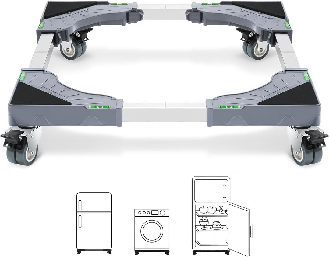 W B D WEIBIDA Appliance Dolly Cart with 4 Locking Twin Wheels Mini Fridge Stand Adjustable Furniture Mover Mobile Roller Base for Washing Machine, Dryer, Refrigerator, Laundry Pedestal (Gray)