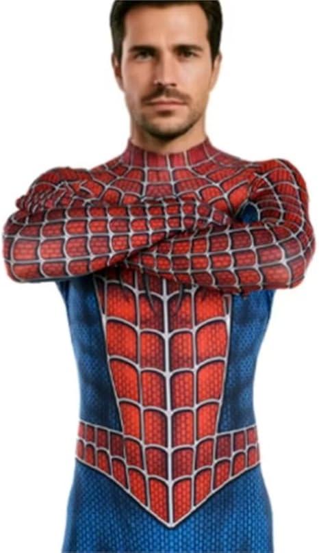Halloween Cosplay Costume Superhero Spandex Jumpsuit Bodysuit Costume Mask 3D Style, Red, Adults-M(Height:63-65Inch)