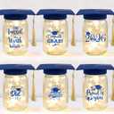 6 Sets 2026 Graduation Centerpieces for Tables, Glowing Mason Jar Centerpieces with Graduation Caps, Glowing Money Jars for College High School Congrats Grad Party Decor Supplies (Blue)