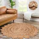 Hand Woven Jute Area Rug - 3' Round - Rustic Beige Reversible Farmhouse Rugs for Living Room, Bedroom, Kitchen - Vintage Natural Braided Entry Floor Dcor Circle Boho 3 ft Round Rug (3' (Round), Natural Jute 2)