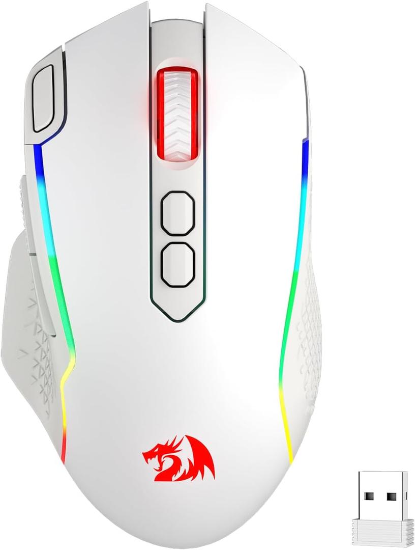 Redragon M810 Pro Wireless Gaming Mouse, 10000 DPI Wired/Wireless Mouse w/Rapid Fire Key, 8 Macro Buttons, 45-Hour Power Capacity and RGB Backlit for PC/Mac/Laptop