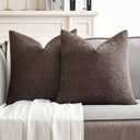MIULEE Pack of 2 Decorative Throw Pillow Covers Soft Chenille Throw Pillows Solid Neutral Farmhouse Textured Cushion Covers for Couch Sofa Bedroom Living Room 18x18 Inch, Brown