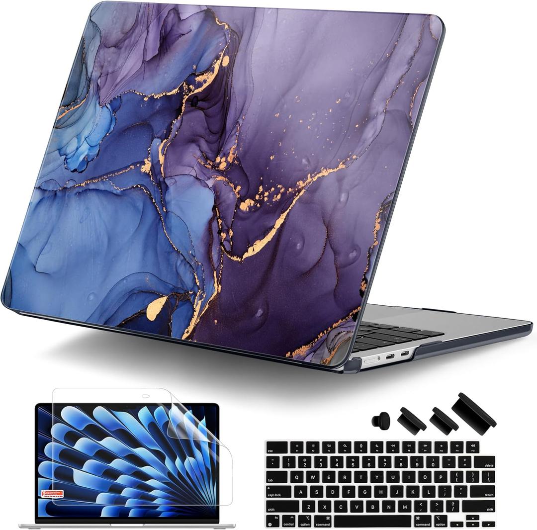 DONGKE for MacBook Air 13 Inch Case M5 2026 M4 2025 M3 M2 2024-2022 A3449 A3240 A3113 A2681, Plastic Hard Shell & Keyboard Cover & Screen Film for MacBook Air 13.6 Inch Case - Abstract Marble