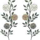 MorningRo 2 Pcs Metal Flower Leaves Wall Art Spring Wall Decor Living Room, 15.75 Inch Vintage Rustic Branch Leaf Wrought Iron Scroll Art Decor for Spring Bedroom Indoor Outdoor Decorations(Green)