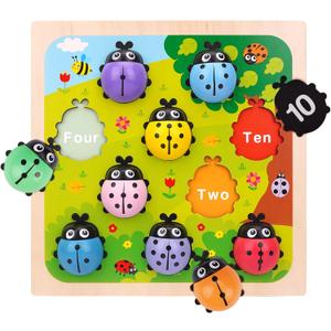 Wooden Counting Ladybugs Montessori Counting Toys for Toddlers Learning Education Toy Ladybugs Puzzle Numbers Matching Preschool Math Board Games Develop Fine Motor Skills for 3 4 5 Year Old Kids