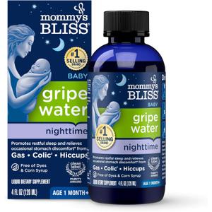 Mommy's Bliss, Bottle, Mommy's Bliss Night Time Gripe Water for Baby's Tummy Trouble - Relieves Occasional Infant Stomach Discomfort from Gas, Colic, Fussiness, Hiccups , 4 Fl Oz