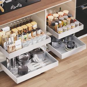 4 Pack Pull out Cabinet Organizer, Extendable (12"-20") Heavy-Duty Pull-Out Drawers (white, 21" Dx12-20 W)