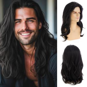 Long Wavy Black Wigs for Men Synthetic Layered Cosplay Party Wig