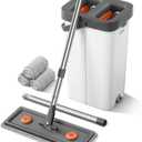 MOPALL Mop and Bucket with Wringer Set for Home, Flat Mop and Bucket Set with 3 Washable Microfiber Pads, Wet and Dry Mop with Long Handle, Wall Cleaner for All Floor Types and Windows