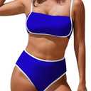Pink Queen 2025 Women's High Waisted Bikini Sets Two Piece Swimsuit Color Block High Cut Bathing Suits Beach (Medium) Sapphire Blue 