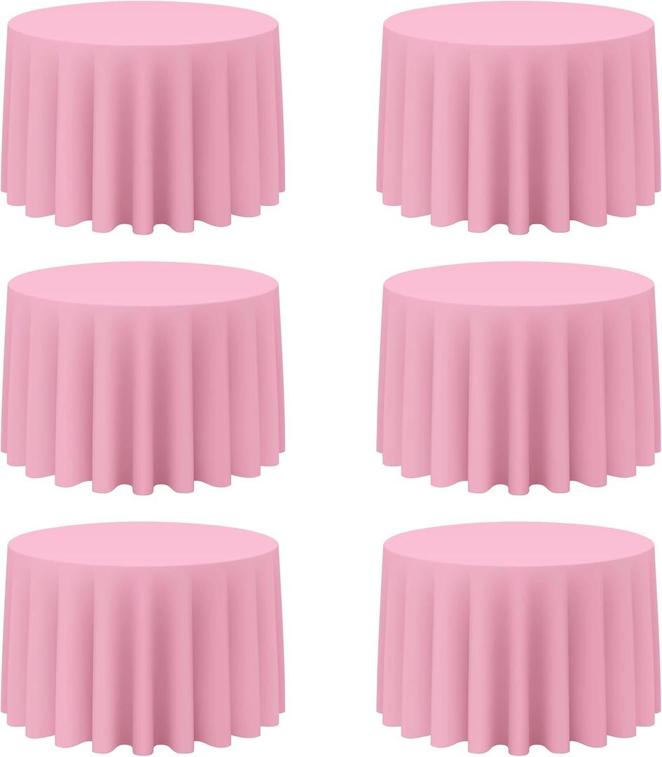 BRILLMAX 6 Pack Pink Round Tablecloths 108 Inch for 48 Tables - 150 GSM Polyester Fabric, Floor Length Drop, Water, Stain & Wrinkle Resistant Cloth Cover for Wedding Reception Banquet Dining