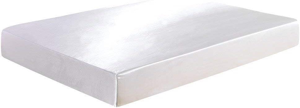 1 Piece Satin Fitted Sheet Only Classic Luxury Silky Soft Bed Sheets Solid Color (Queen, White)