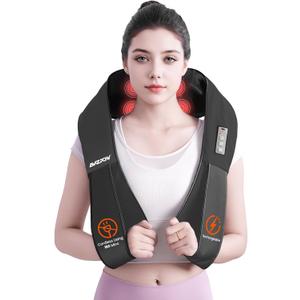 AMZPONY Cordless Neck Massager for Pain Relief Deep Tissue, Rechargeable Shiatsu Neck and Back Massager with Heat Kneading Shoulder Massage for Body Muscle Pain Relief, Gifts for Mom Dad Friends (Black)