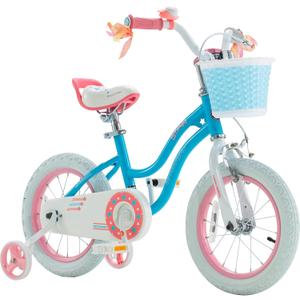 Royalbaby Stargirl Children's Bicycle Outdoor Adventure Ride-On Bike with Training Wheels, Adjustable Seat, and Basket, 14 Inch, Blue
