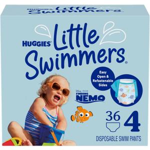 Huggies Little Swimmers Disposable Swim Diapers, Size 4 (24-34 lbs), 36 Ct (2 packs of 18), Packaging May Vary (Medium)